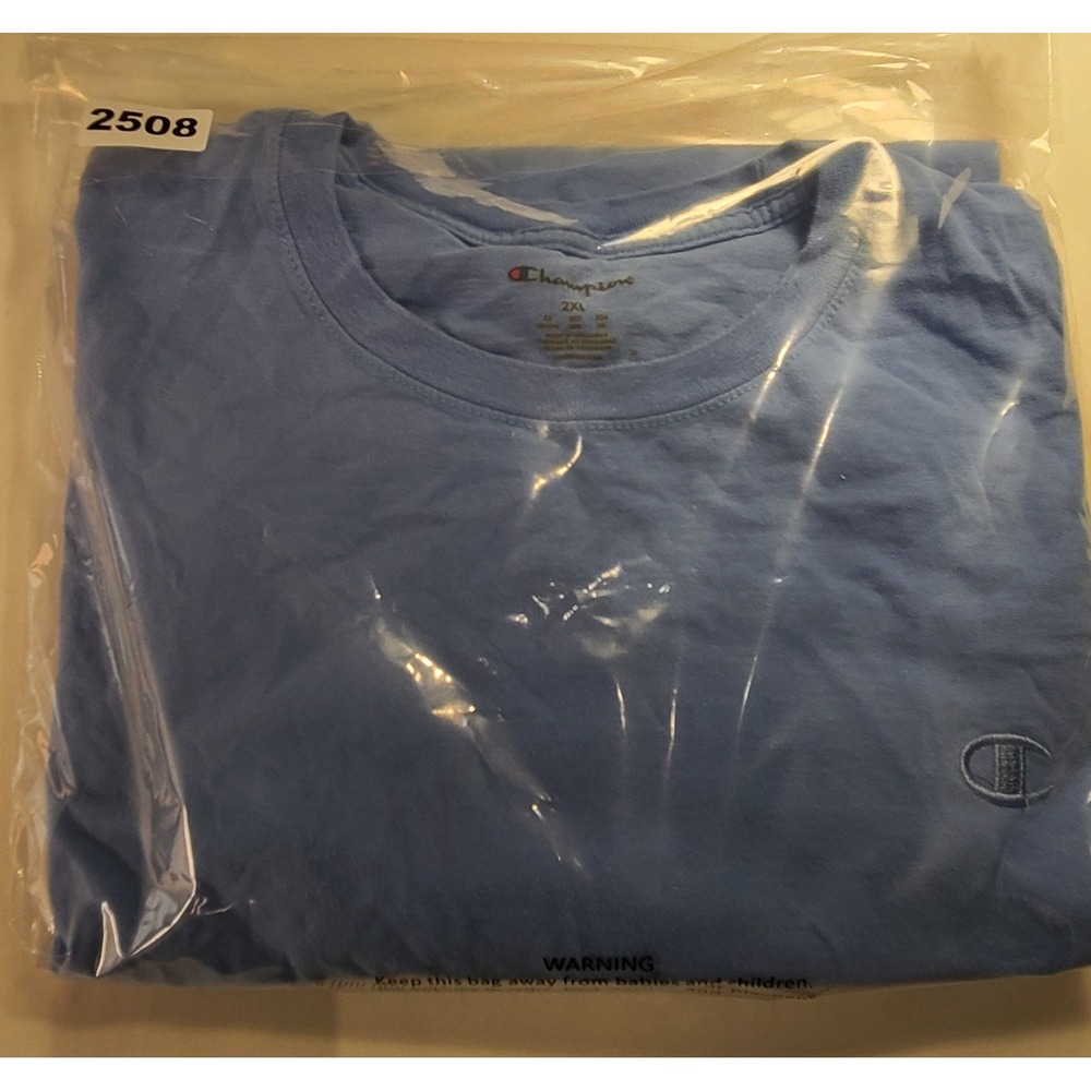 Champion Men's 2XL Short Sleeve TShirt Light Blue Crew Neck Embroidered Logo Tee - Picture 9 of 14